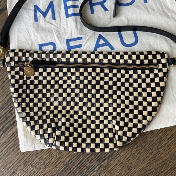 Clare V Grande Fanny Black/Cream Woven Checker Crossbody Bag Gorgeous w/dustbag - Picture 8 of 17